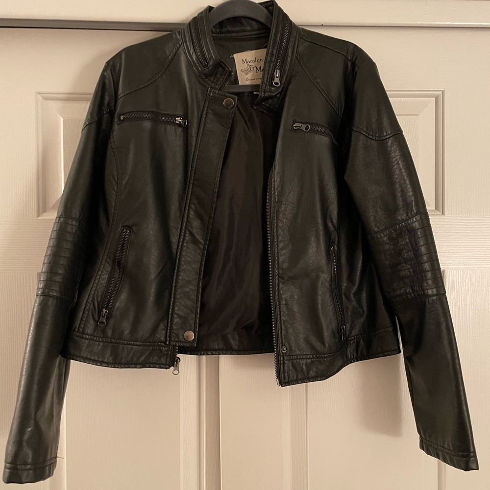 Maralyn & Me faux leather jacket with zippers and pockets